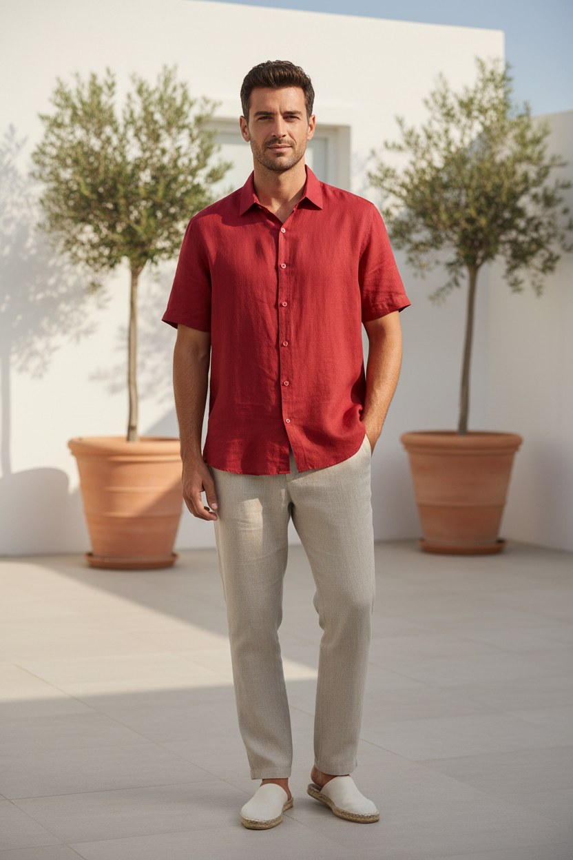Red Linen Shirt